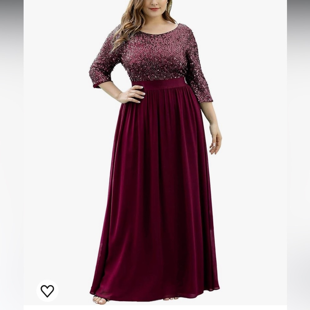 Ever-Pretty Plus Size Women's Round Neck Sequin Maxi Dresses Long Evening Dress